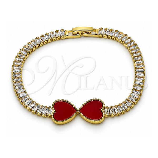 Pulsera Elegante 03.284.0050.3.07 Oro Laminado, Diseño de Corazón y Baguette, con Granate Madre Perla and Blanca Zirconia Cubica, Pulido, Tono Dorado (05 MM Thickness, 7 Inches Length)