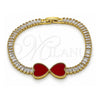 Pulsera Elegante 03.284.0050.3.07 Oro Laminado, Diseño de Corazón y Baguette, con Granate Madre Perla and Blanca Zirconia Cubica, Pulido, Tono Dorado (05 MM Thickness, 7 Inches Length)