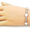 Pulsera Elegante 03.283.0423.3.07 Oro Laminado, Diseño de Corazón y Baguette, con Marfil Madre Perla and Blanca Zirconia Cubica, Pulido, Tono Dorado (06 MM Thickness, 7 Inches Length)