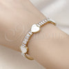 Pulsera Elegante 03.283.0423.3.07 Oro Laminado, Diseño de Corazón y Baguette, con Marfil Madre Perla and Blanca Zirconia Cubica, Pulido, Tono Dorado (06 MM Thickness, 7 Inches Length)