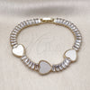 Pulsera Elegante 03.283.0423.3.07 Oro Laminado, Diseño de Corazón y Baguette, con Marfil Madre Perla and Blanca Zirconia Cubica, Pulido, Tono Dorado (06 MM Thickness, 7 Inches Length)