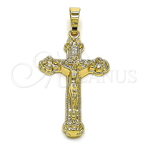 Dije Religioso 05.63.1168 Oro Laminado, Diseño de Cruz y Crucifijo, Pulido, Tono Dorado