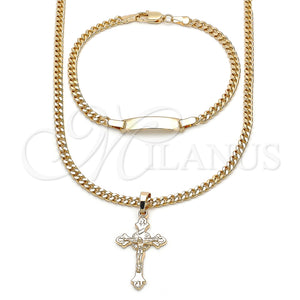 Collar y Pulsera 06.63.0274 Oro Laminado, Diseño de Crucifijo y Miami Cubana, Pulido, Tono Dorado