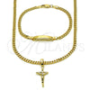 Collar y Pulsera 06.63.0275 Oro Laminado, Diseño de Crucifijo y Miami Cubana, Pulido, Tono Dorado