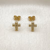 Arete Dormilona 02.411.0071 Oro Laminado, Diseño de Cruz, con Blanca Micro Pave, Pulido, Tono Dorado