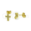 Arete Dormilona 02.411.0071 Oro Laminado, Diseño de Cruz, con Blanca Micro Pave, Pulido, Tono Dorado