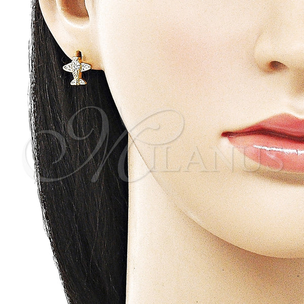 Arete Dormilona 02.411.0075 Oro Laminado, Diseño de Avión, con Blanca Micro Pave, Pulido, Tono Dorado