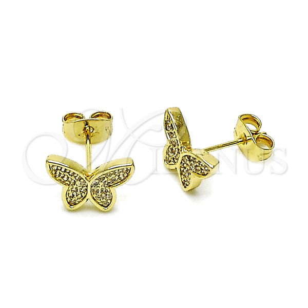 Arete Dormilona 02.411.0077 Oro Laminado, Diseño de Mariposa, con Blanca Micro Pave, Pulido, Tono Dorado