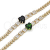 Pulsera Elegante 03.283.0304.5.07 Oro Laminado, Diseño de Corazón y Baguette, con Negro and Blanca Zirconia Cubica, Pulido, Tono Dorado (05 MM Thickness, 7 Inches Length)