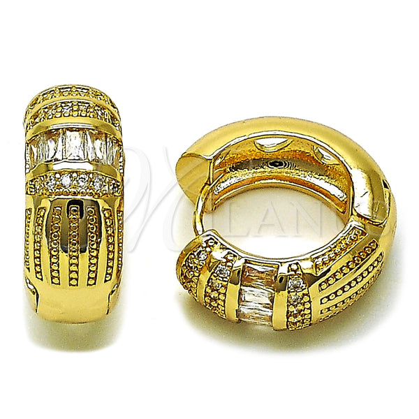Argolla Huggie 02.210.0866.22 Oro Laminado, Diseño de Baguette, con Zirconia Cubica Blanca, Pulido, Tono Dorado