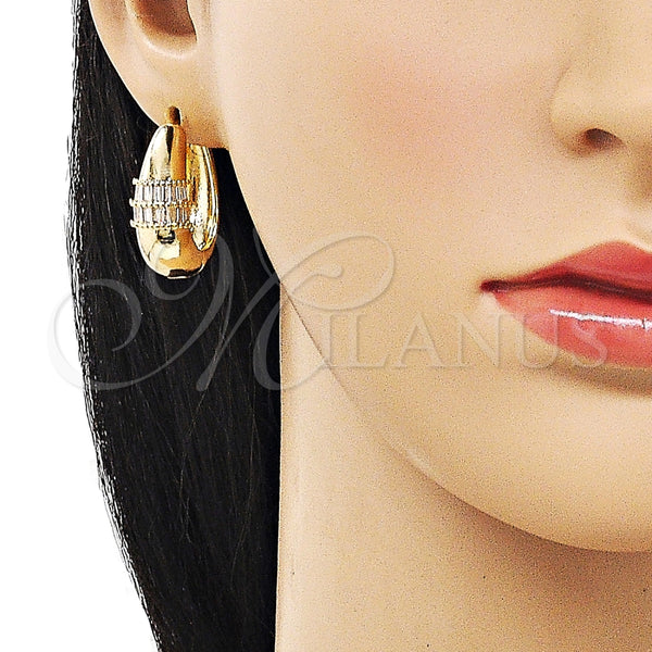 Argolla Huggie 02.283.0190.22 Oro Laminado, Diseño de Baguette, con Blanca Zirconia Cubica, Pulido, Tono Dorado
