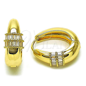 Argolla Huggie 02.283.0190.22 Oro Laminado, Diseño de Baguette, con Blanca Zirconia Cubica, Pulido, Tono Dorado