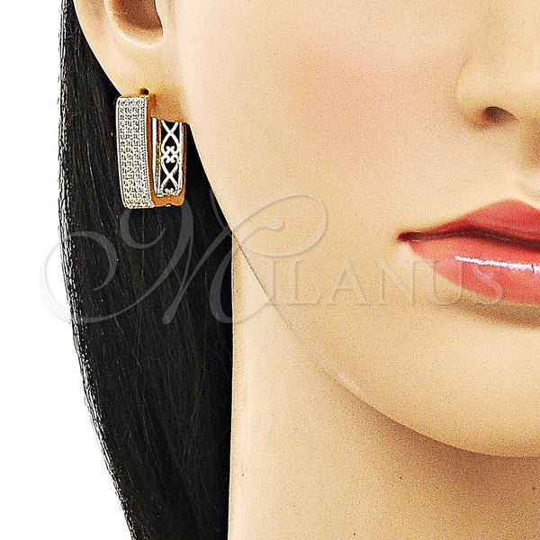 Argolla Huggie 02.283.0193.16 Oro Laminado, con Blanca Micro Pave, Pulido, Tono Dorado