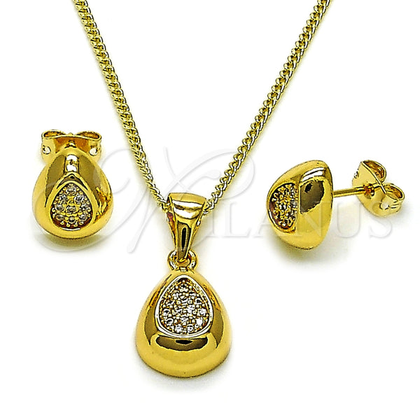 Juego de Arete y Dije de Adulto 10.342.0206 Oro Laminado, Diseño de Gota, con Blanca Micro Pave, Pulido, Tono Dorado