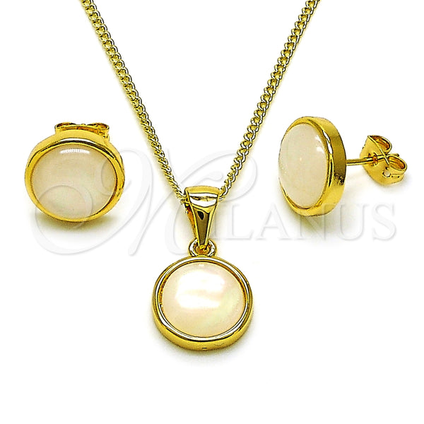 Juego de Arete y Dije de Adulto 10.342.0210 Oro Laminado, con Opal Marfil, Pulido, Tono Dorado