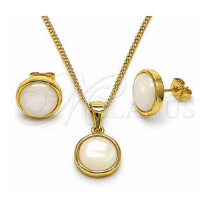 Juego de Arete y Dije de Adulto 10.342.0210 Oro Laminado, con Opal Marfil, Pulido, Tono Dorado