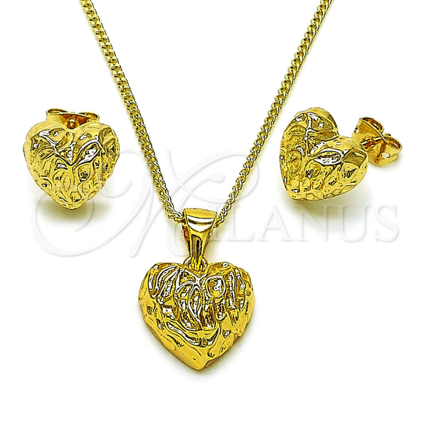 Juego de Arete y Dije de Adulto 10.342.0213 Oro Laminado, Diseño de Corazón, Diamantado, Tono Dorado