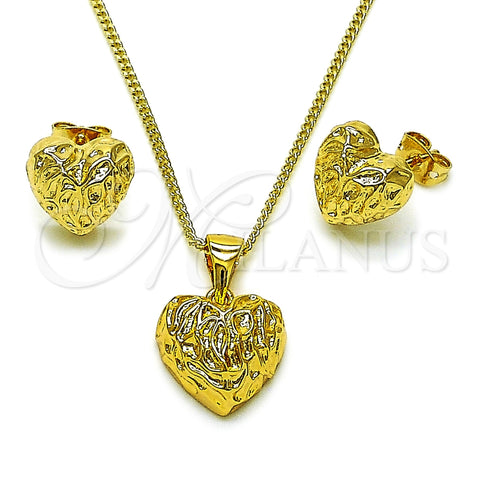 Juego de Arete y Dije de Adulto 10.342.0213 Oro Laminado, Diseño de Corazón, Diamantado, Tono Dorado