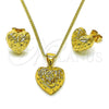 Juego de Arete y Dije de Adulto 10.342.0213 Oro Laminado, Diseño de Corazón, Diamantado, Tono Dorado