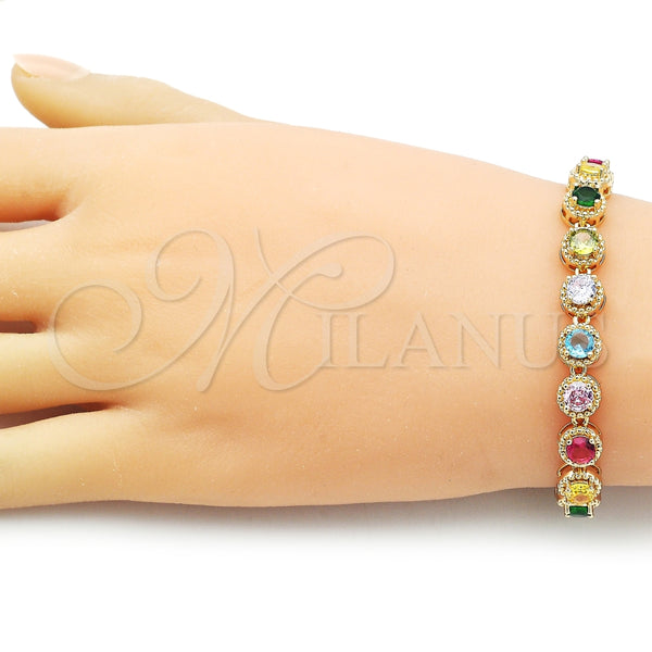 Pulsera Elegante 03.283.0441.2.08 Oro Laminado, Diseño de Cluster, con Multicolor Zirconia Cubica, Pulido, Tono Dorado (Thickness, 7 Inches Length)