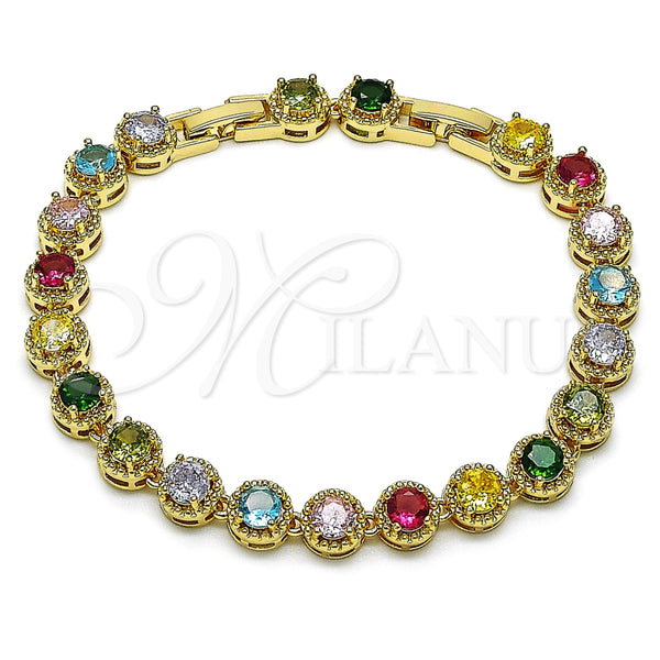 Pulsera Elegante 03.283.0441.2.08 Oro Laminado, Diseño de Cluster, con Multicolor Zirconia Cubica, Pulido, Tono Dorado (Thickness, 7 Inches Length)
