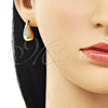 Arete Dormilona 02.283.0201 Oro Laminado, Diseño de Gota, con Blanca Micro Pave, Pulido, Tono Dorado