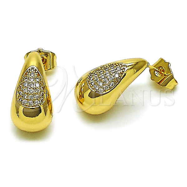 Arete Dormilona 02.283.0201 Oro Laminado, Diseño de Gota, con Blanca Micro Pave, Pulido, Tono Dorado