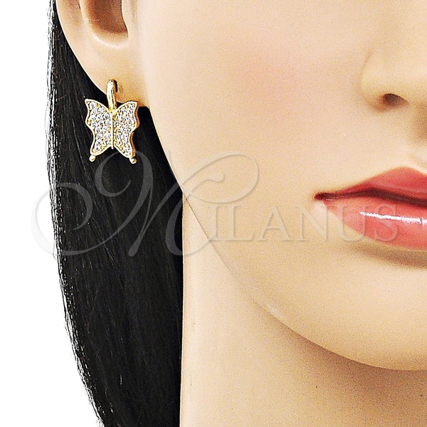 Argolla Huggie 02.283.0205.10 Oro Laminado, Diseño de Mariposa, con Blanca Zirconia Cubica, Pulido, Tono Dorado