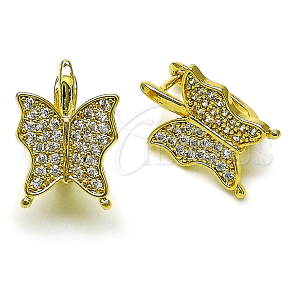 Argolla Huggie 02.283.0205.10 Oro Laminado, Diseño de Mariposa, con Blanca Zirconia Cubica, Pulido, Tono Dorado