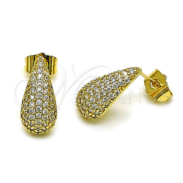 Arete Dormilona 02.283.0206 Oro Laminado, Diseño de Gota, con Blanca Zirconia Cubica, Pulido, Tono Dorado