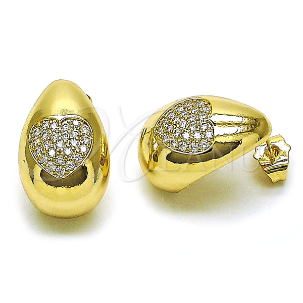 Arete Dormilona 02.283.0208 Oro Laminado, Diseño de Gota y Corazón, con Blanca Zirconia Cubica, Pulido, Tono Dorado