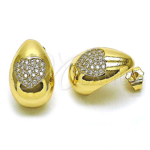 Arete Dormilona 02.283.0208 Oro Laminado, Diseño de Gota y Corazón, con Blanca Zirconia Cubica, Pulido, Tono Dorado