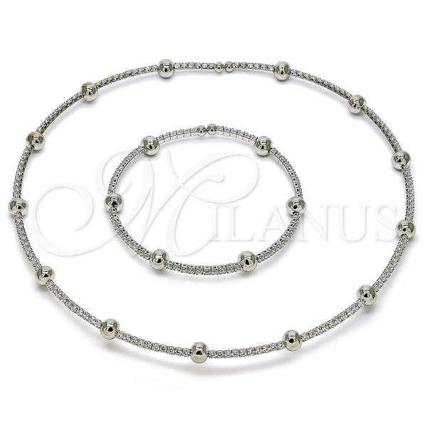 Collar y Pulsera 06.421.0001.1 Rodio Laminado, Diseño de Bola, con Zirconia Cubica Blanca, Pulido, Rodinado