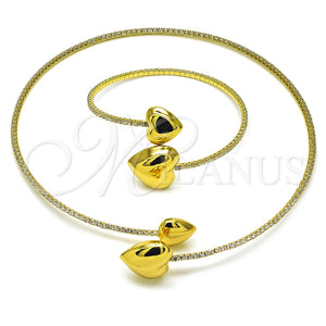 Collar y Pulsera 06.421.0003 Oro Laminado, Diseño de Corazón, con Blanca Zirconia Cubica, Pulido, Tono Dorado