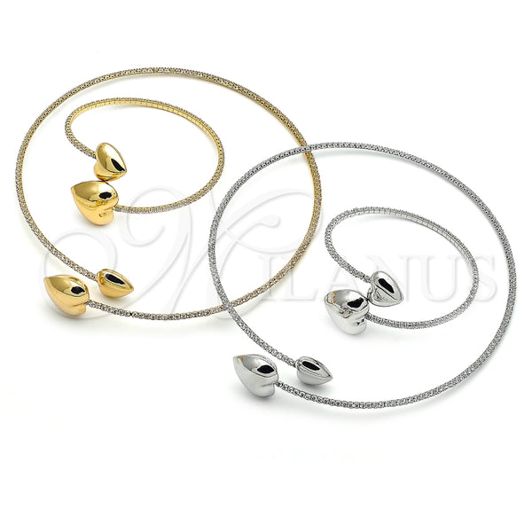 Collar y Pulsera 06.421.0003 Oro Laminado, Diseño de Corazón, con Blanca Zirconia Cubica, Pulido, Tono Dorado