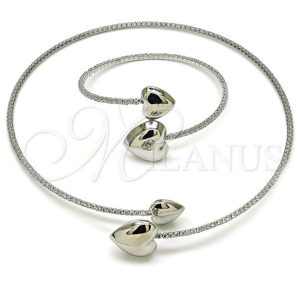 Collar y Pulsera 06.421.0003.1 Rodio Laminado, Diseño de Corazón, con Zirconia Cubica Blanca, Pulido, Rodinado