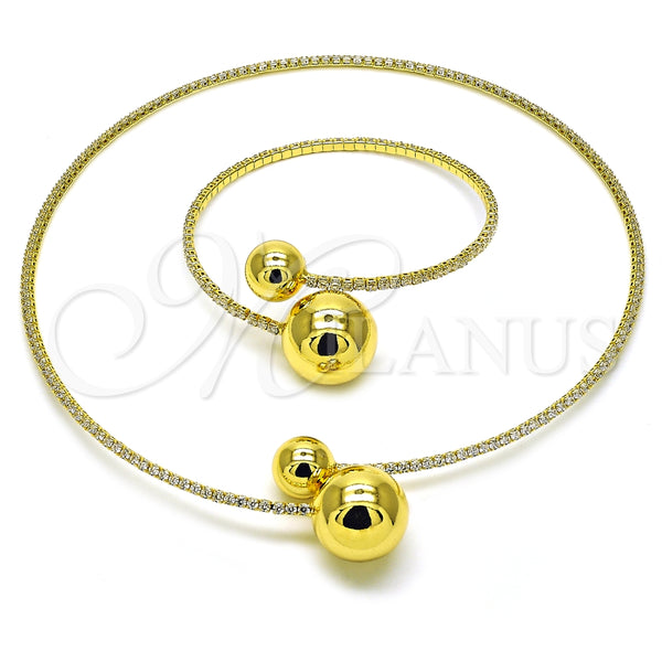 Collar y Pulsera 06.421.0004 Oro Laminado, Diseño de Bola, con Blanca Zirconia Cubica, Pulido, Tono Dorado