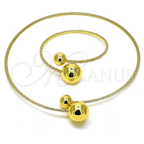 Collar y Pulsera 06.421.0004 Oro Laminado, Diseño de Bola, con Blanca Zirconia Cubica, Pulido, Tono Dorado