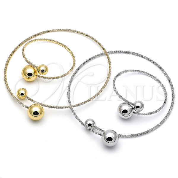 Collar y Pulsera 06.421.0004 Oro Laminado, Diseño de Bola, con Blanca Zirconia Cubica, Pulido, Tono Dorado