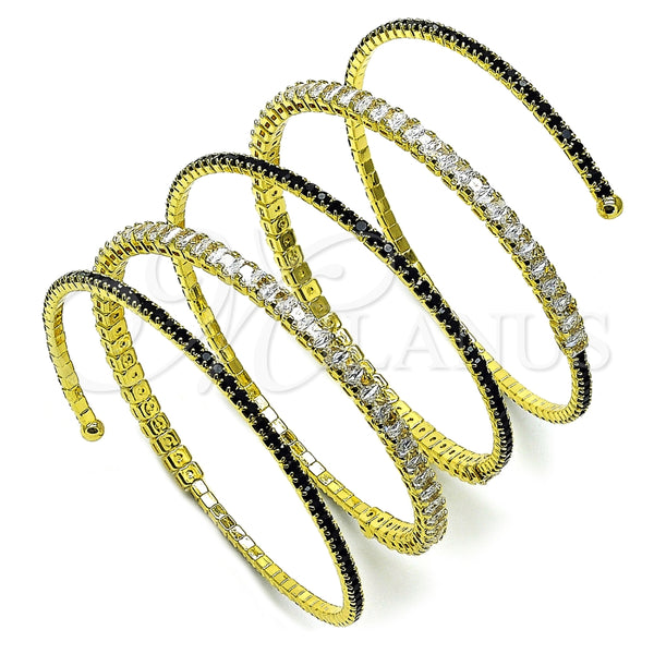 Aro Individual 07.421.0005 Oro Laminado, Diseño de Baguette, con Negro and Blanca Zirconia Cubica, Pulido, Tono Dorado (50 MM Thickness, One size fits all)