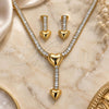 Collar y Dije 06.421.0005 Oro Laminado, Diseño de Corazón y Baguette, con Zirconia Cubica Blanca, Pulido, Tono Dorado