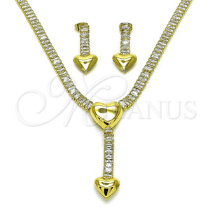 Collar y Dije 06.421.0005 Oro Laminado, Diseño de Corazón y Baguette, con Blanca Zirconia Cubica, Pulido, Tono Dorado