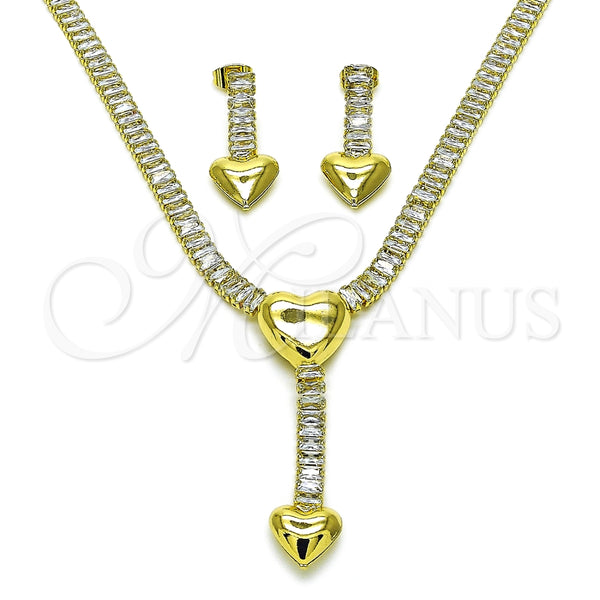 Collar y Dije 06.421.0005 Oro Laminado, Diseño de Corazón y Baguette, con Blanca Zirconia Cubica, Pulido, Tono Dorado