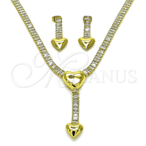 Collar y Dije 06.421.0005 Oro Laminado, Diseño de Corazón y Baguette, con Blanca Zirconia Cubica, Pulido, Tono Dorado