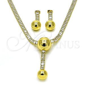 Collar y Dije 06.421.0006 Oro Laminado, Diseño de Bola y Baguette, con Blanca Zirconia Cubica, Pulido, Tono Dorado