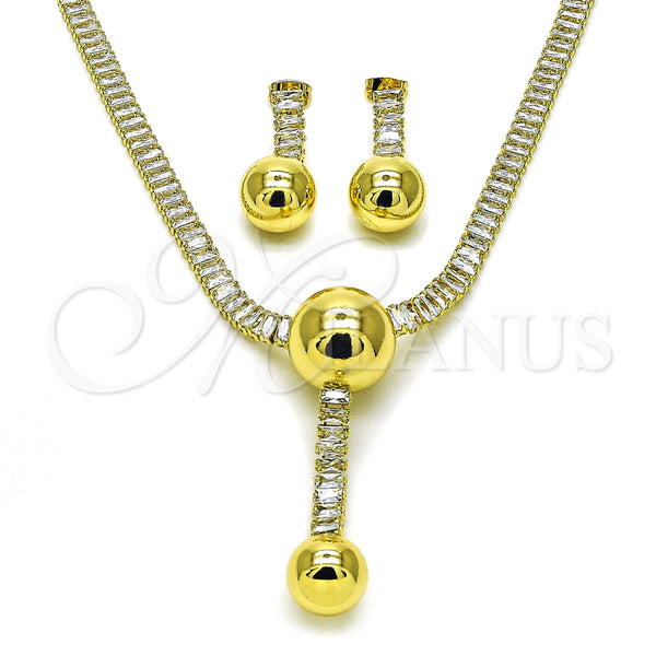 Collar y Dije 06.421.0006 Oro Laminado, Diseño de Bola y Baguette, con Blanca Zirconia Cubica, Pulido, Tono Dorado