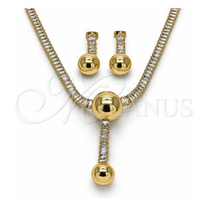 Collar y Dije 06.421.0006 Oro Laminado, Diseño de Bola y Baguette, con Zirconia Cubica Blanca, Pulido, Tono Dorado