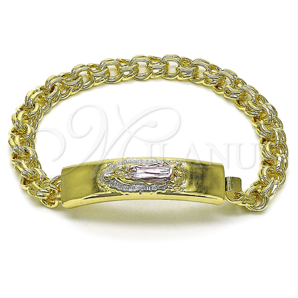 Pulsera con Placa 03.120.0012.08 Oro Laminado, Diseño de Guadalupe, Pulido, Tres Tonos (12 MM Thickness, 9 Inches Length)