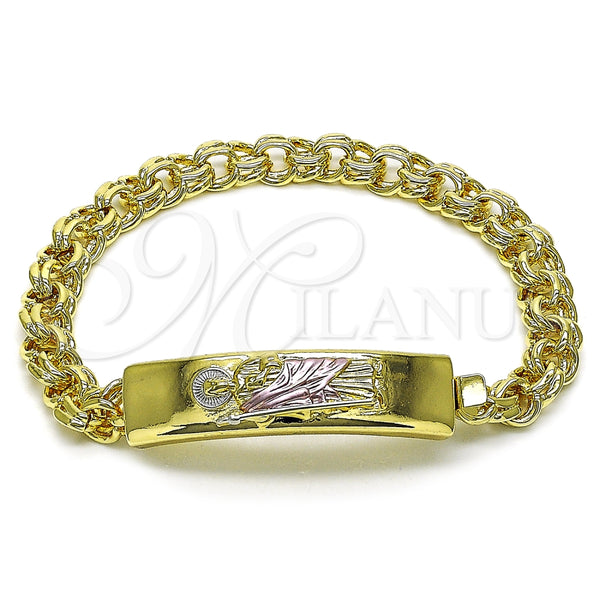 Pulsera con Placa 03.120.0013.08 Oro Laminado, Diseño de San Judas, Pulido, Tres Tonos (12 MM Thickness, 9 Inches Length)