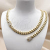 Collar y Pulsera 06.213.0027 Oro Laminado, Diseño de Miami Cubana, con Micro Pave Blanca, Pulido, Tono Dorado